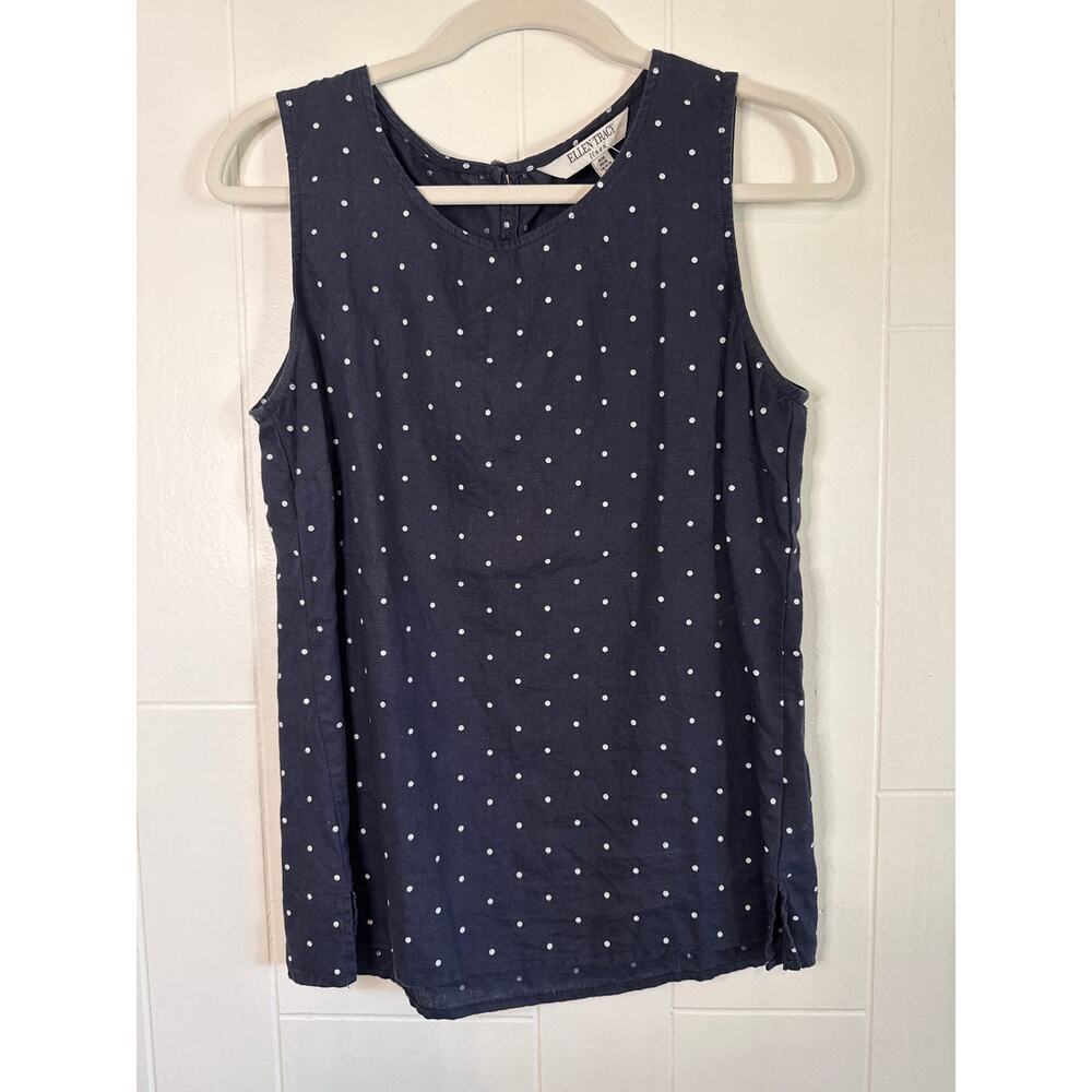 Ellen Tracy Linen sleeveless polka dot top medium